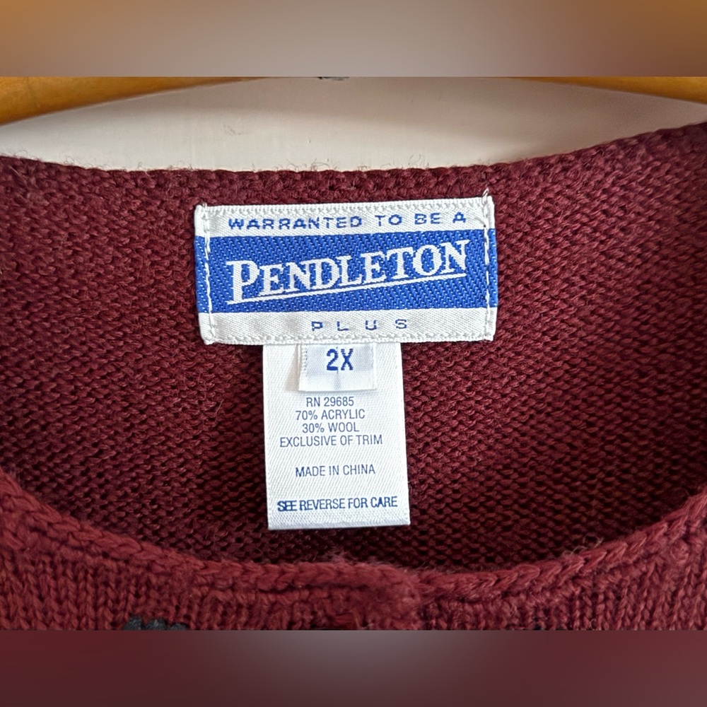 Vintage Pendleton Vest Waistcoat Sleeveless Sweater 2x Maroon embroidered NWOT - Picture 4 of 5